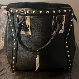 Black and gold satchel bag